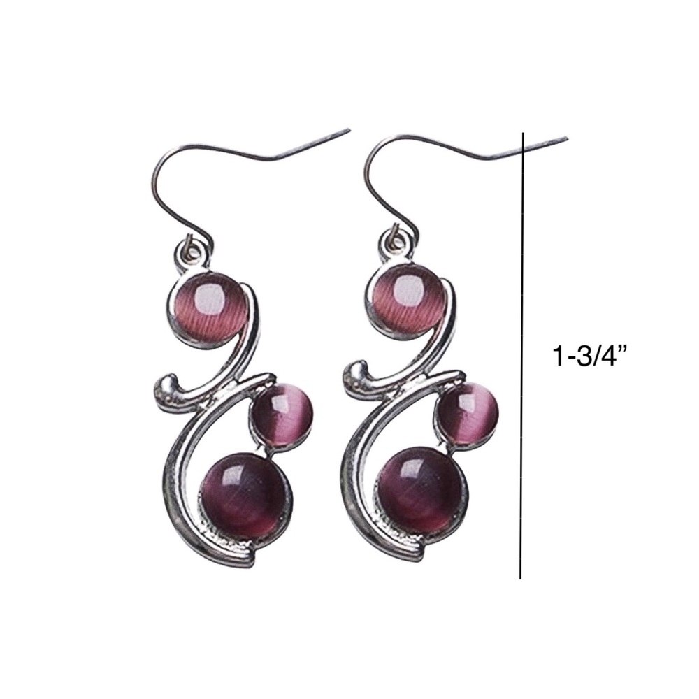 Antiqued Silver Boho Aubergine Gem Earrings - Picture 6 of 7